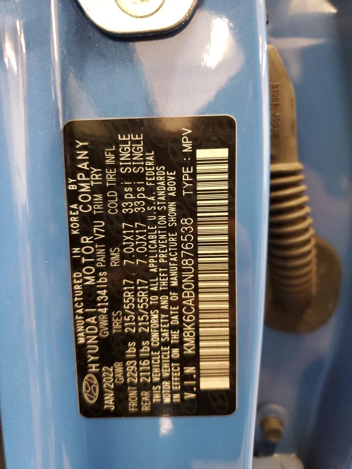 2022 HYUNDAI KONA SEL VIN:KM8K6CAB0NU876538