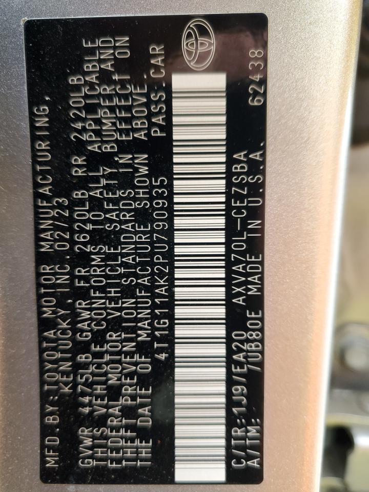 2023 TOYOTA CAMRY SE NIGHT SHADE VIN:4T1G11AK2PU790935