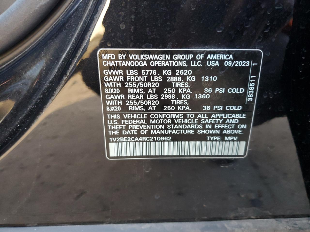 2024 VOLKSWAGEN ATLAS CROSS SPORT SEL VIN:1V2BE2CA4RC210962