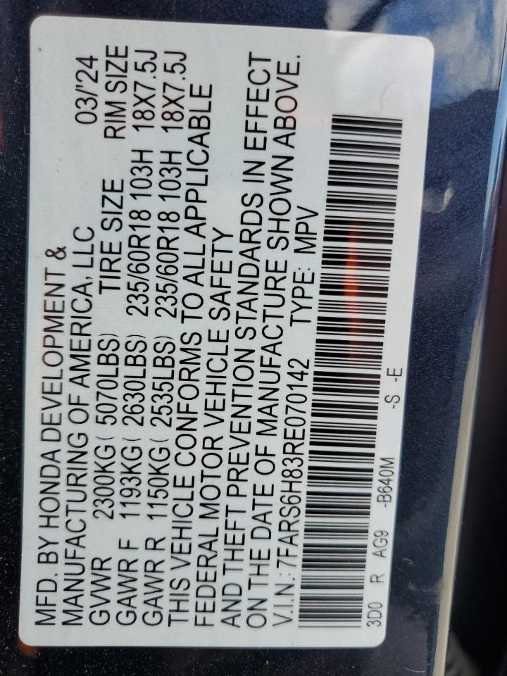 2024 HONDA CR-V SPORT-L VIN:7FARS6H83RE070142