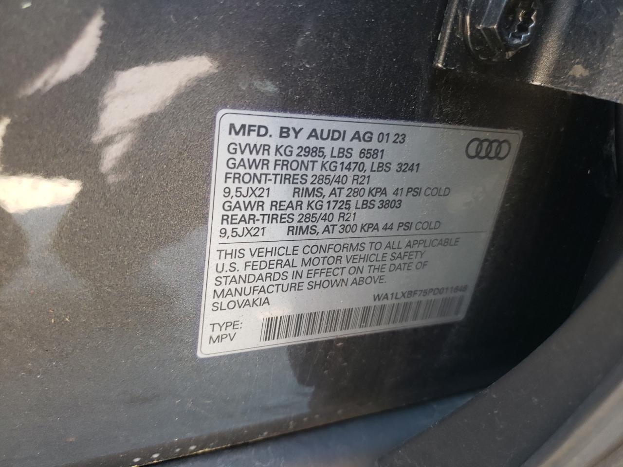 2023 AUDI Q7 PREMIUM PLUS VIN:WA1LXBF75PD011646