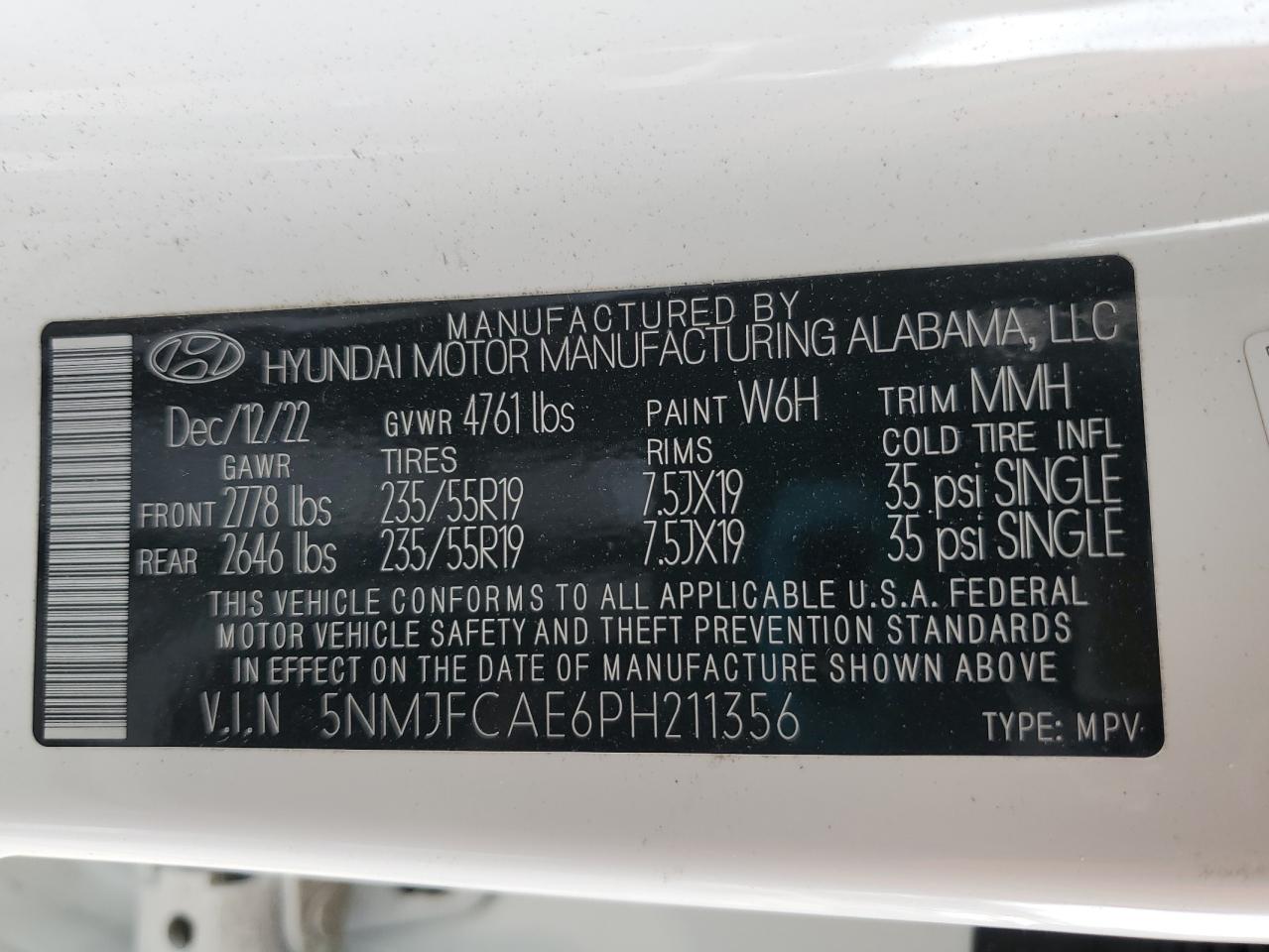 2023 HYUNDAI TUCSON SEL VIN:5NMJFCAE6PH211356