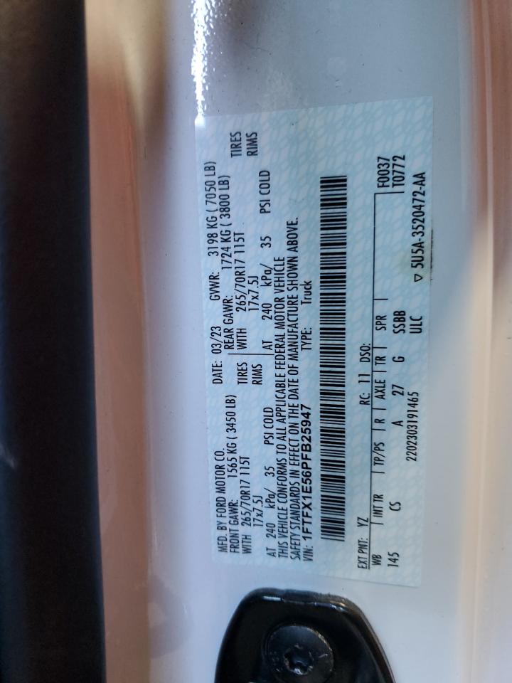 2023 FORD F150 SUPER CAB VIN:1FTFX1E56PFB25947