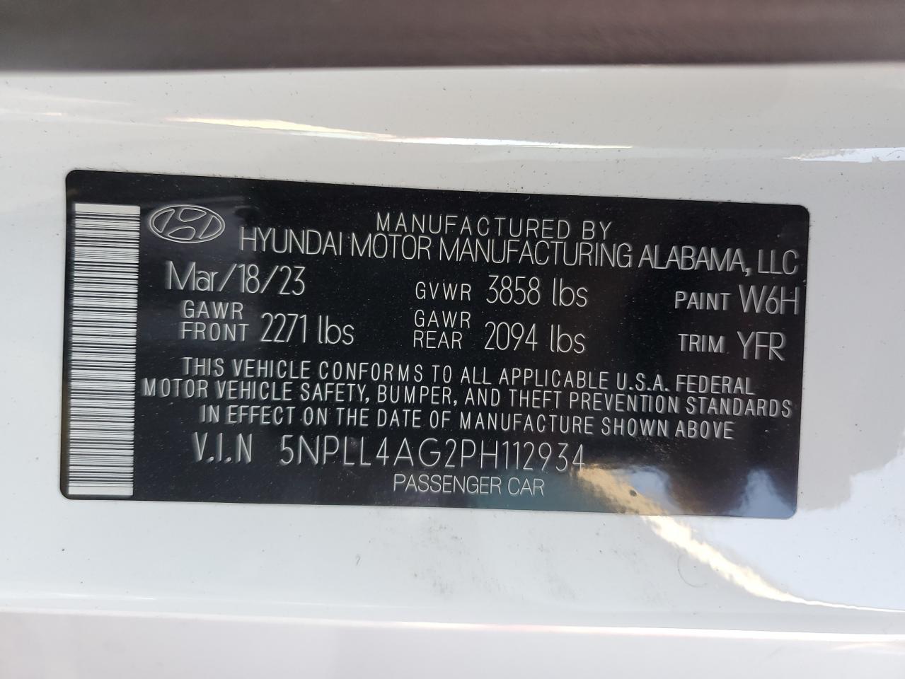 2023 HYUNDAI ELANTRA SE VIN:5NPLL4AG2PH112934