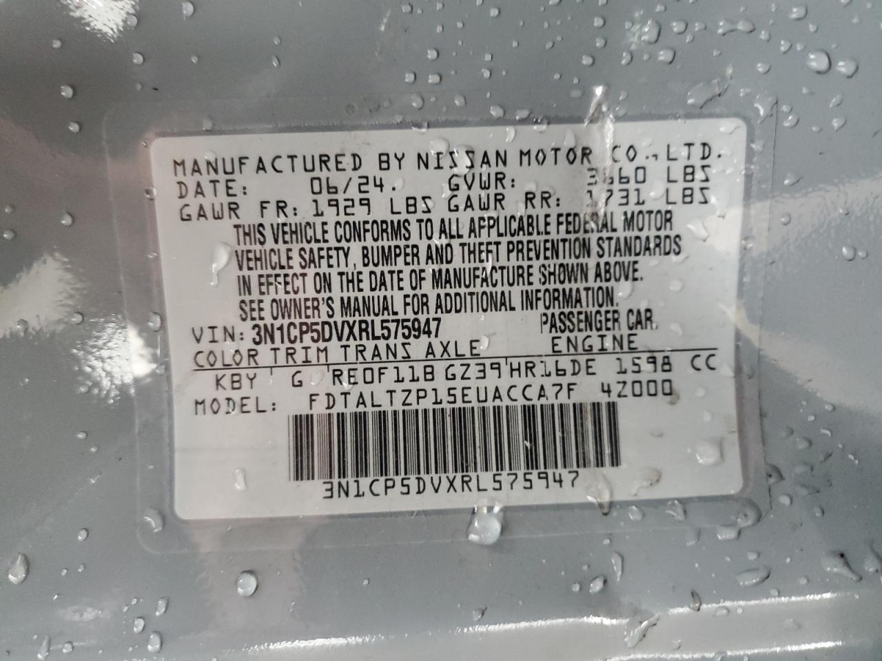 2024 NISSAN KICKS SR VIN:3N1CP5DVXRL575947