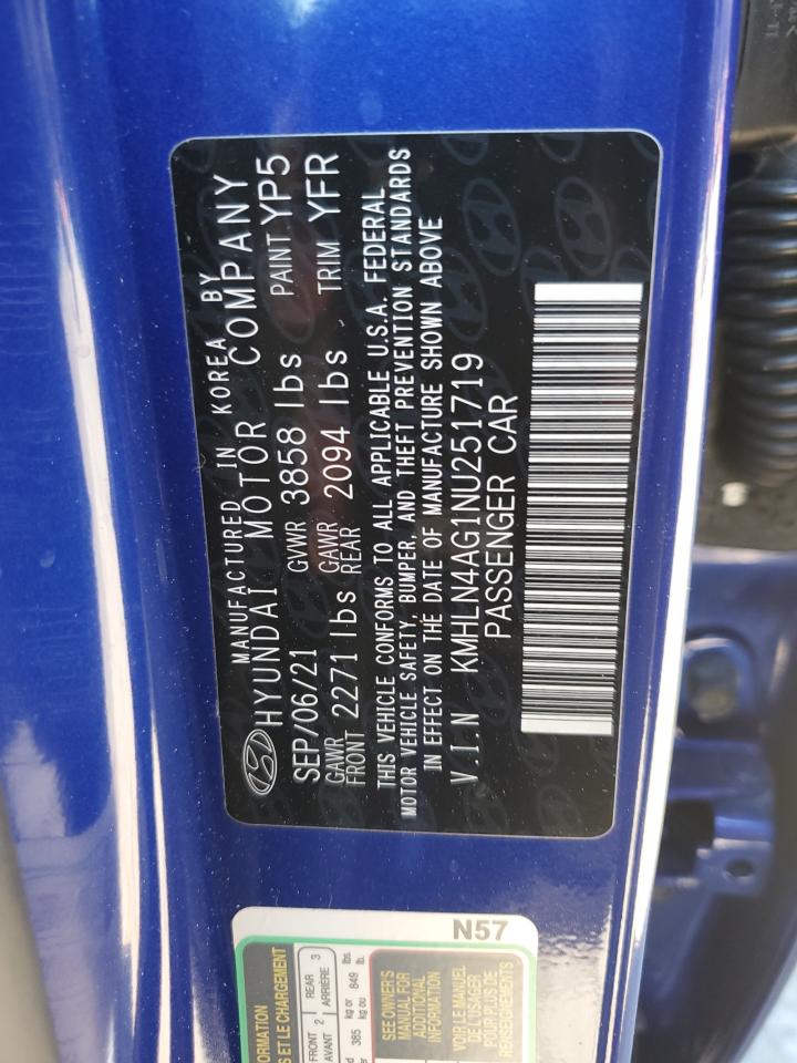 2022 HYUNDAI ELANTRA SEL VIN:KMHLN4AG1NU251719