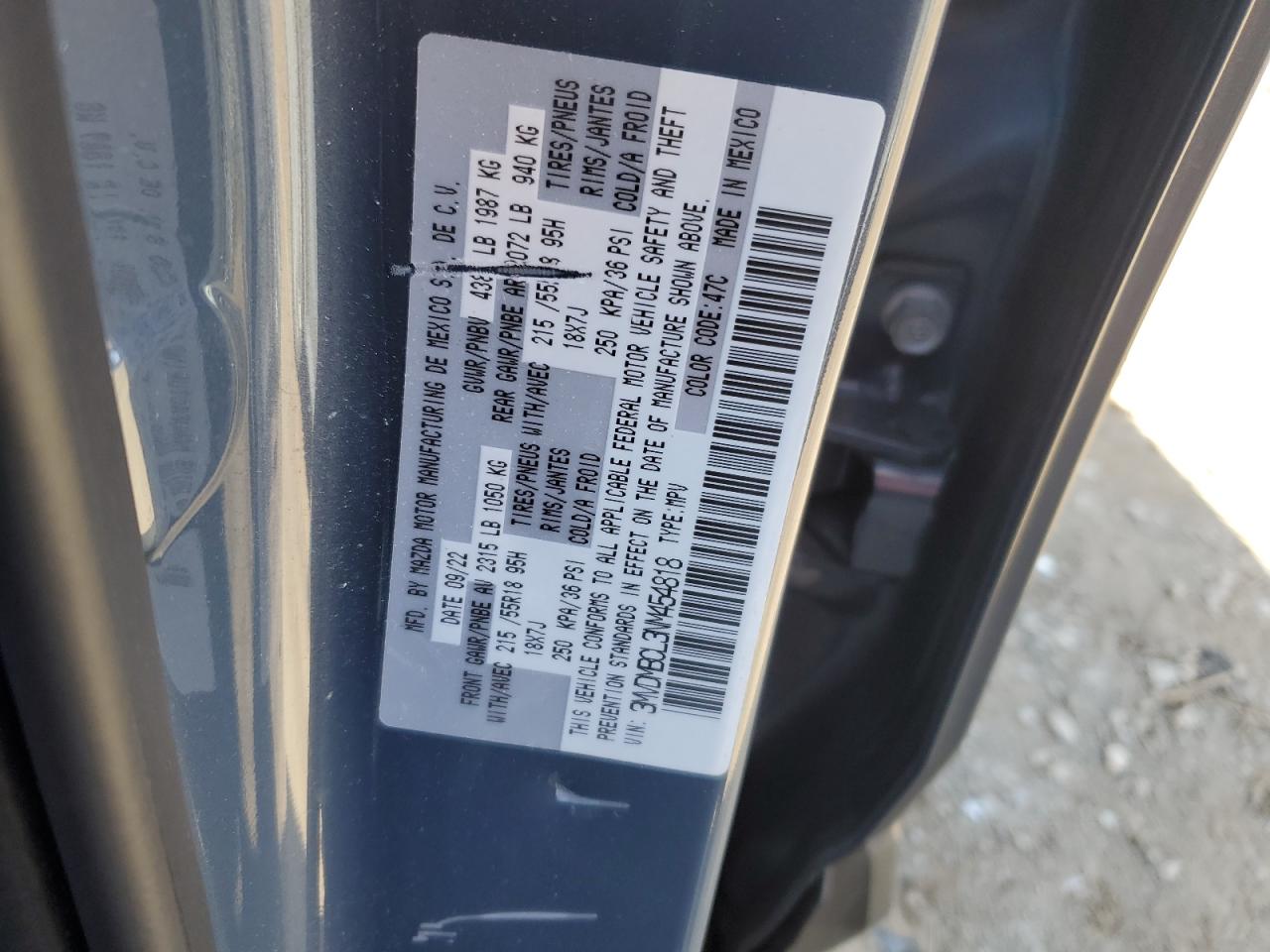 2022 MAZDA CX-30 PREFERRED VIN:3MVDMBCL3NM454818