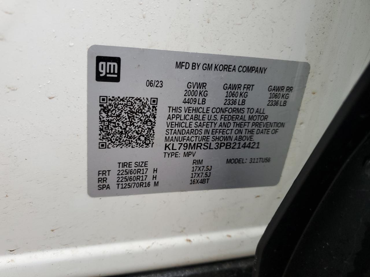 2023 CHEVROLET TRAILBLAZER LT VIN:KL79MRSL3PB214421