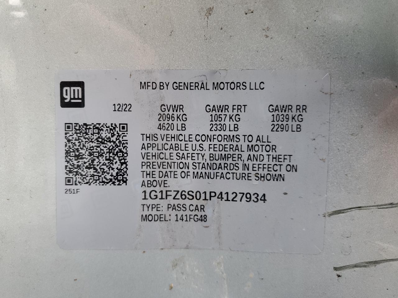 2023 CHEVROLET BOLT EUV PREMIER VIN:1G1FZ6S01P4127934