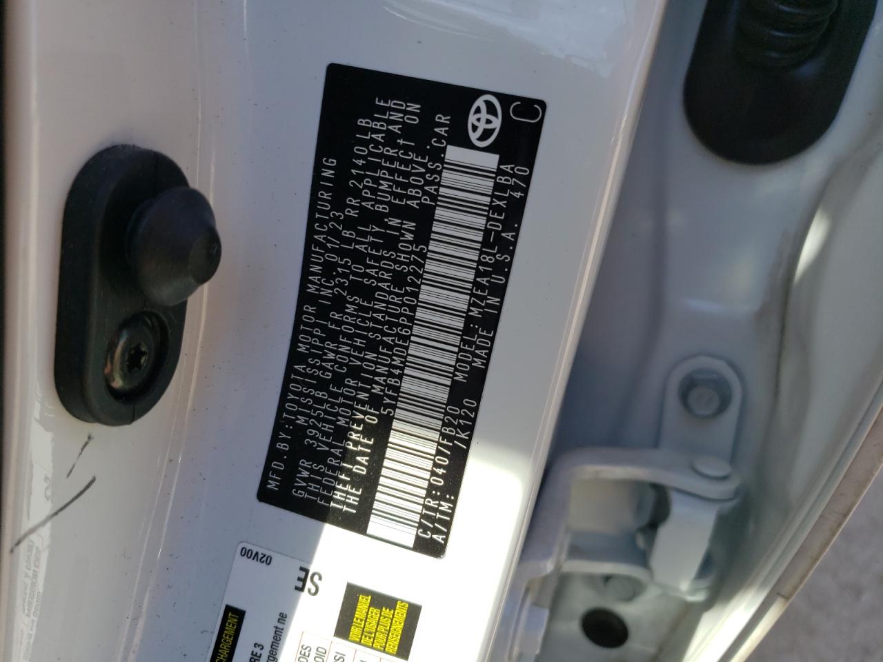 2023 TOYOTA COROLLA LE VIN:5YFB4MDE6PP012275