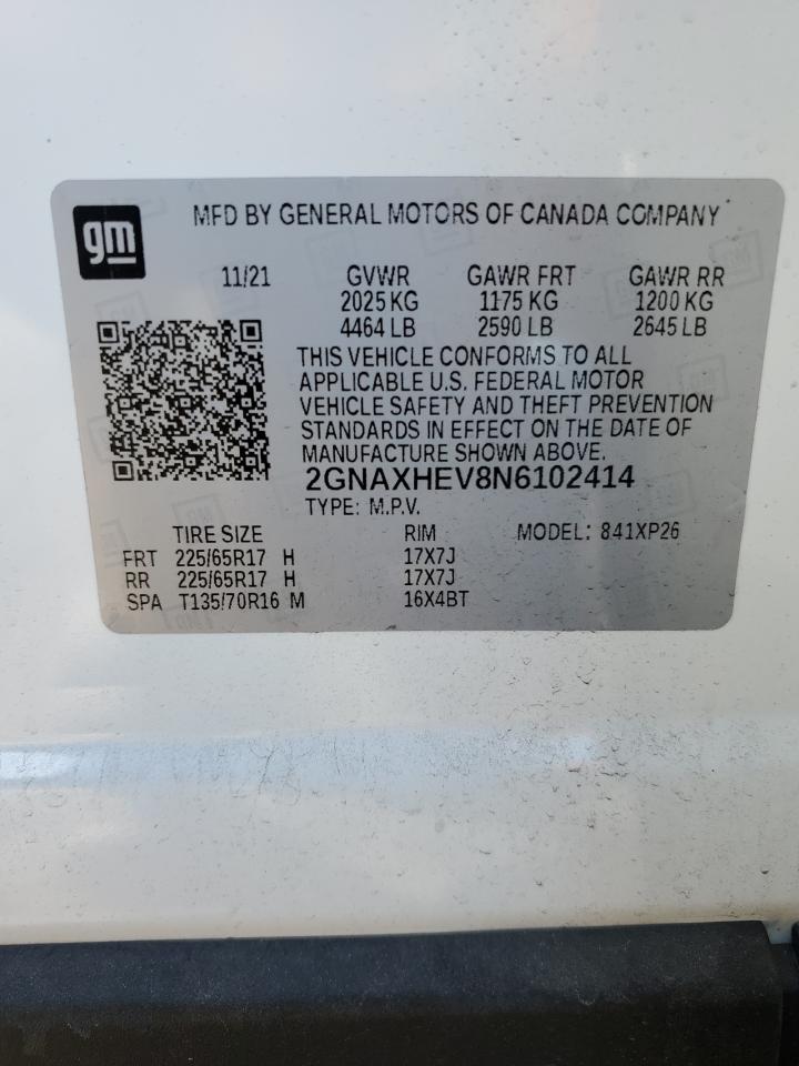 2022 CHEVROLET EQUINOX LS VIN:2GNAXHEV8N6102414