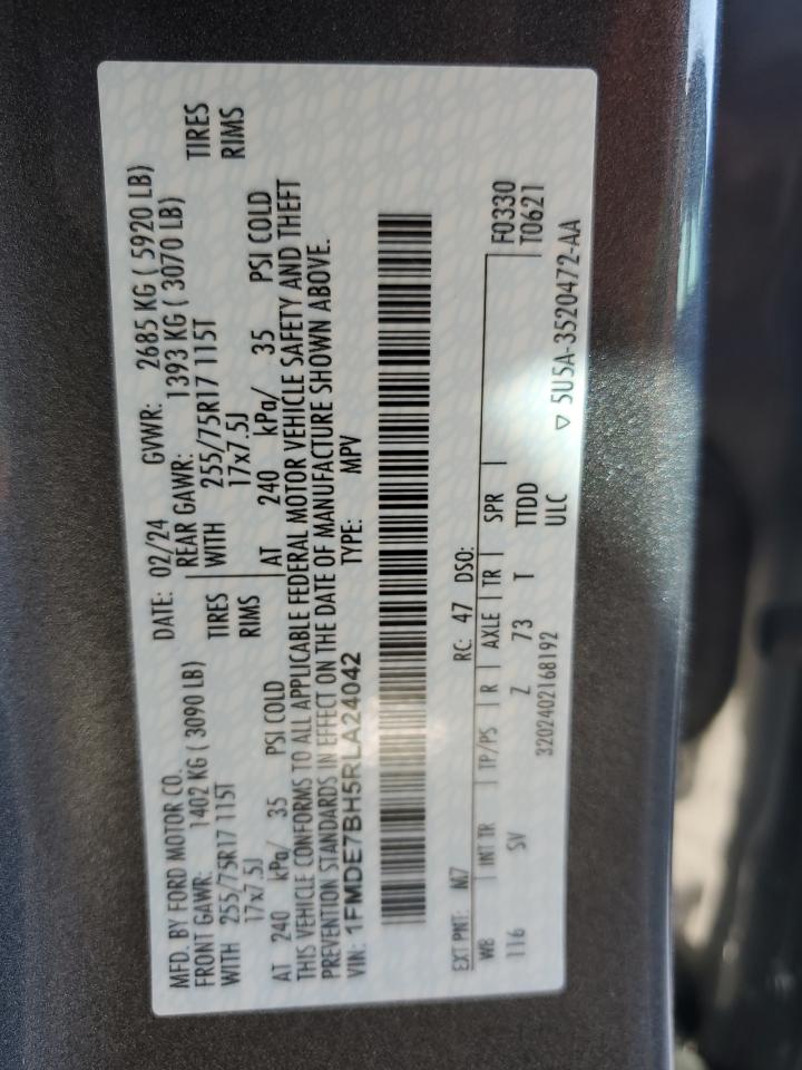 2024 FORD BRONCO BIG BEND VIN:1FMDE7BH5RLA24042