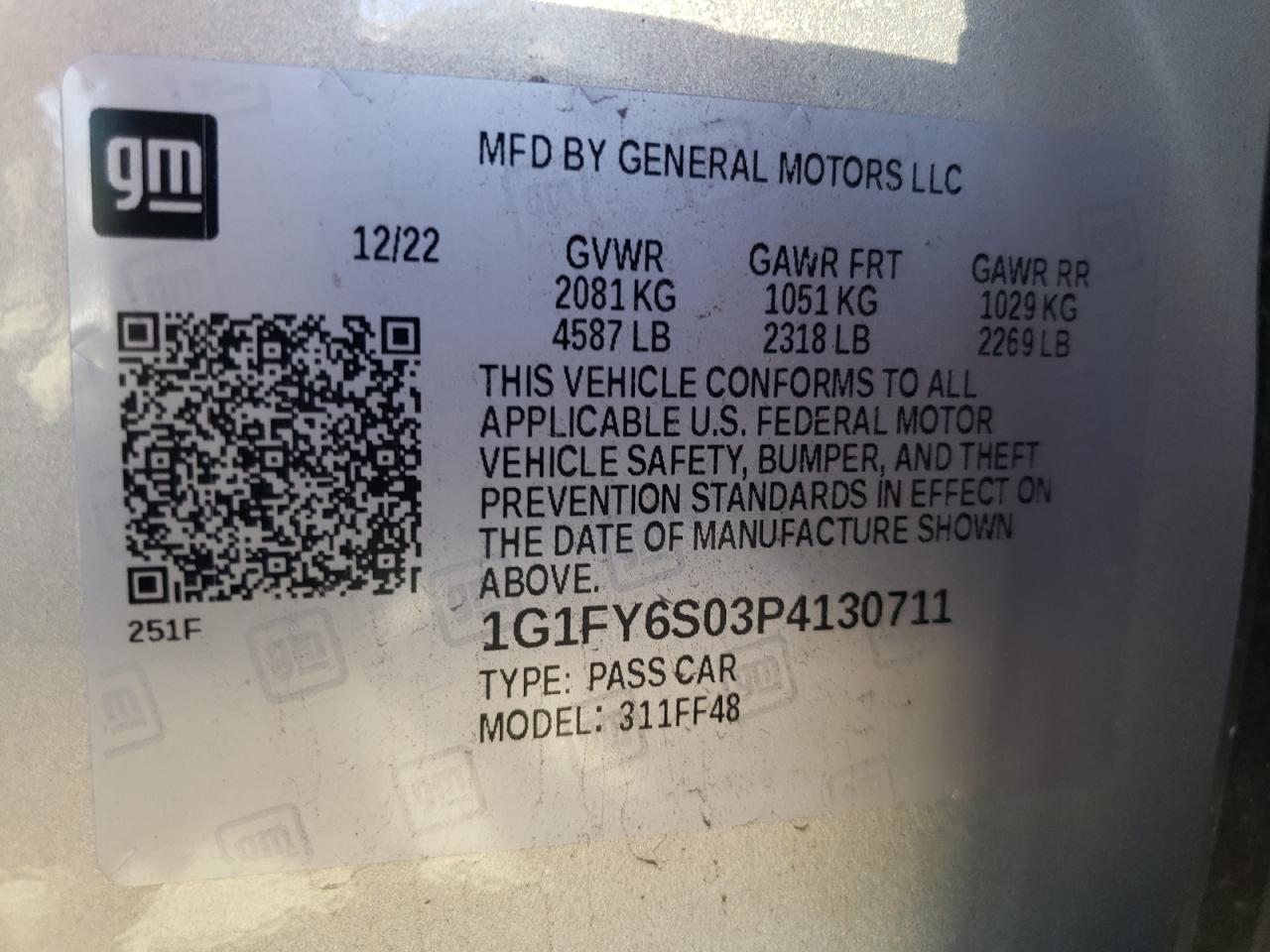 2023 CHEVROLET BOLT EUV LT VIN:1G1FY6S03P4130711