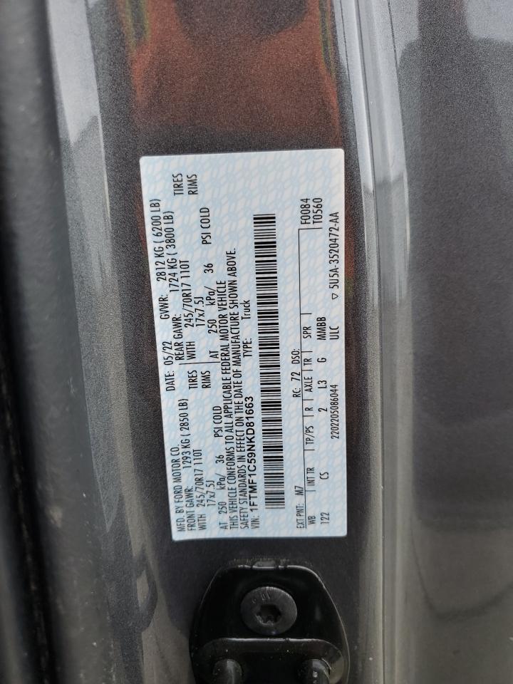 2022 FORD F150  VIN:1FTMF1C59NKD81663