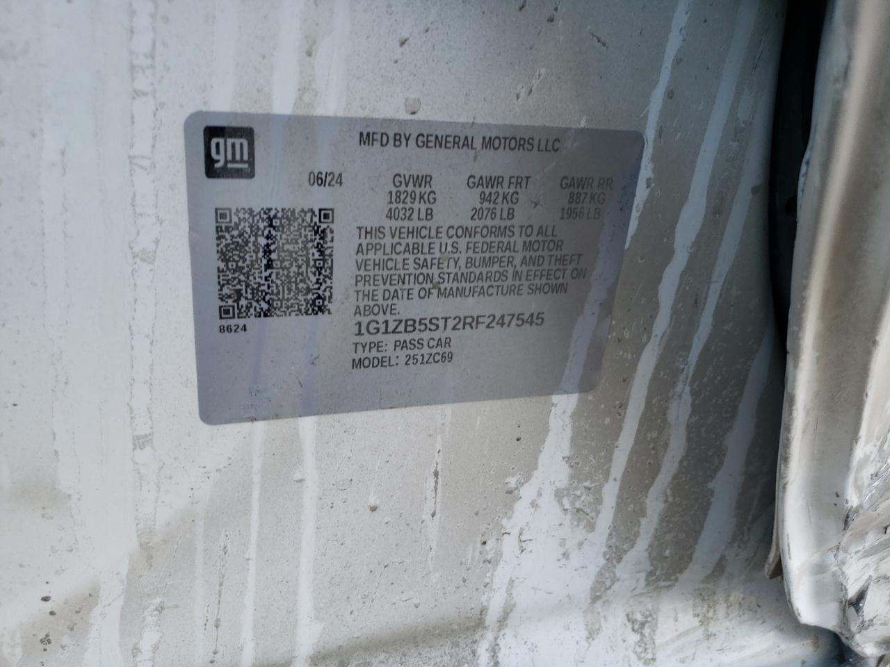 2024 CHEVROLET MALIBU LS VIN:1G1ZB5ST2RF247545