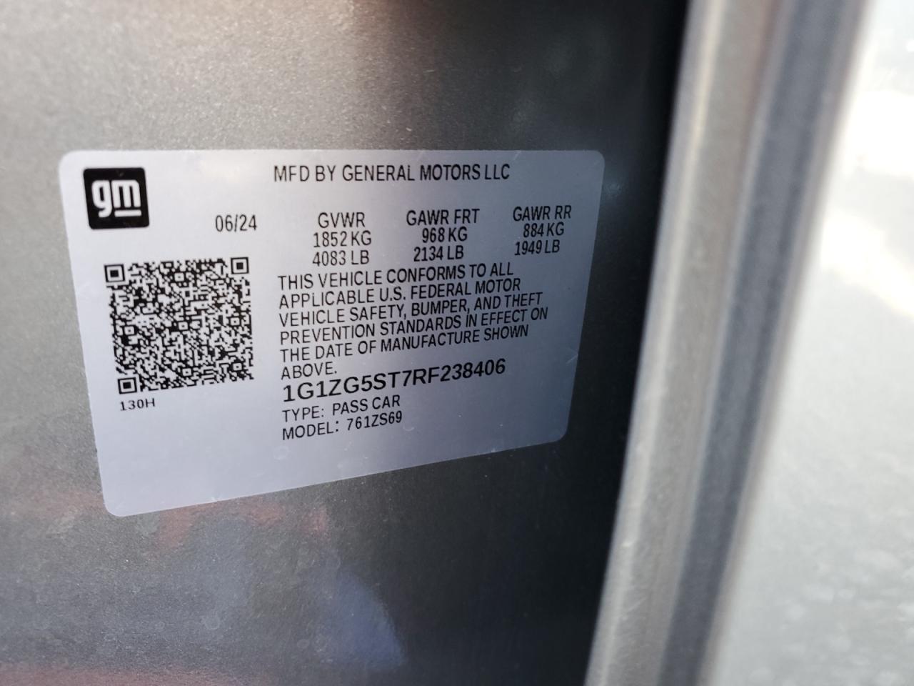 2024 CHEVROLET MALIBU RS VIN:1G1ZG5ST7RF238406