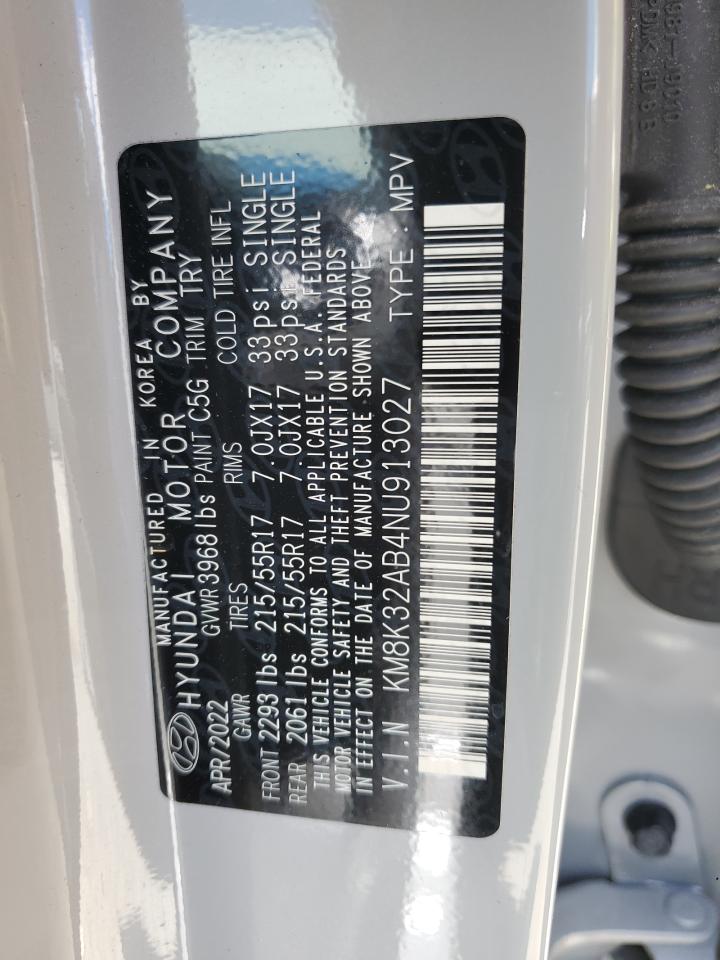 2022 HYUNDAI KONA SEL VIN:KM8K32AB4NU913027
