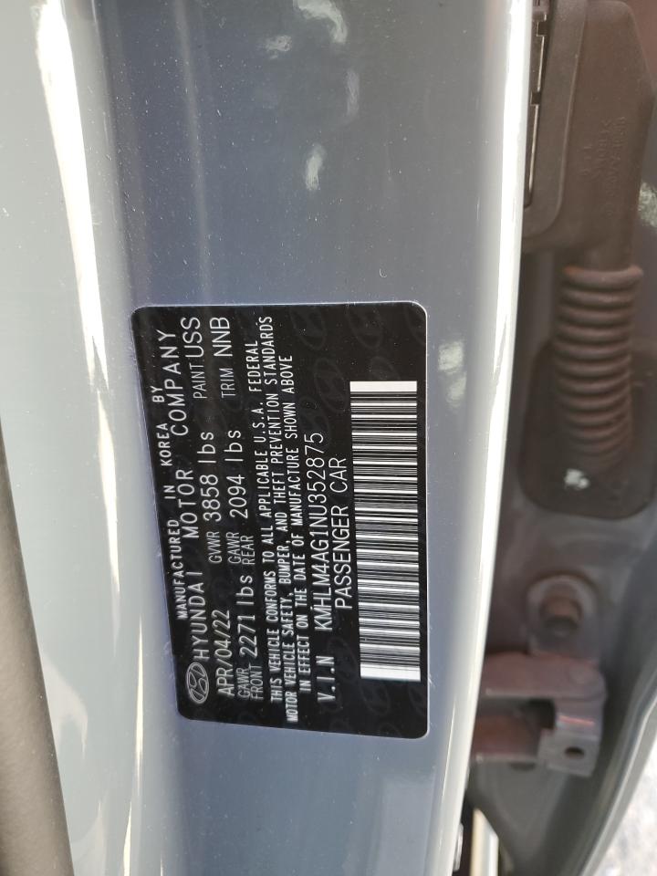 2022 HYUNDAI ELANTRA SEL VIN:KMHLM4AG1NU352875