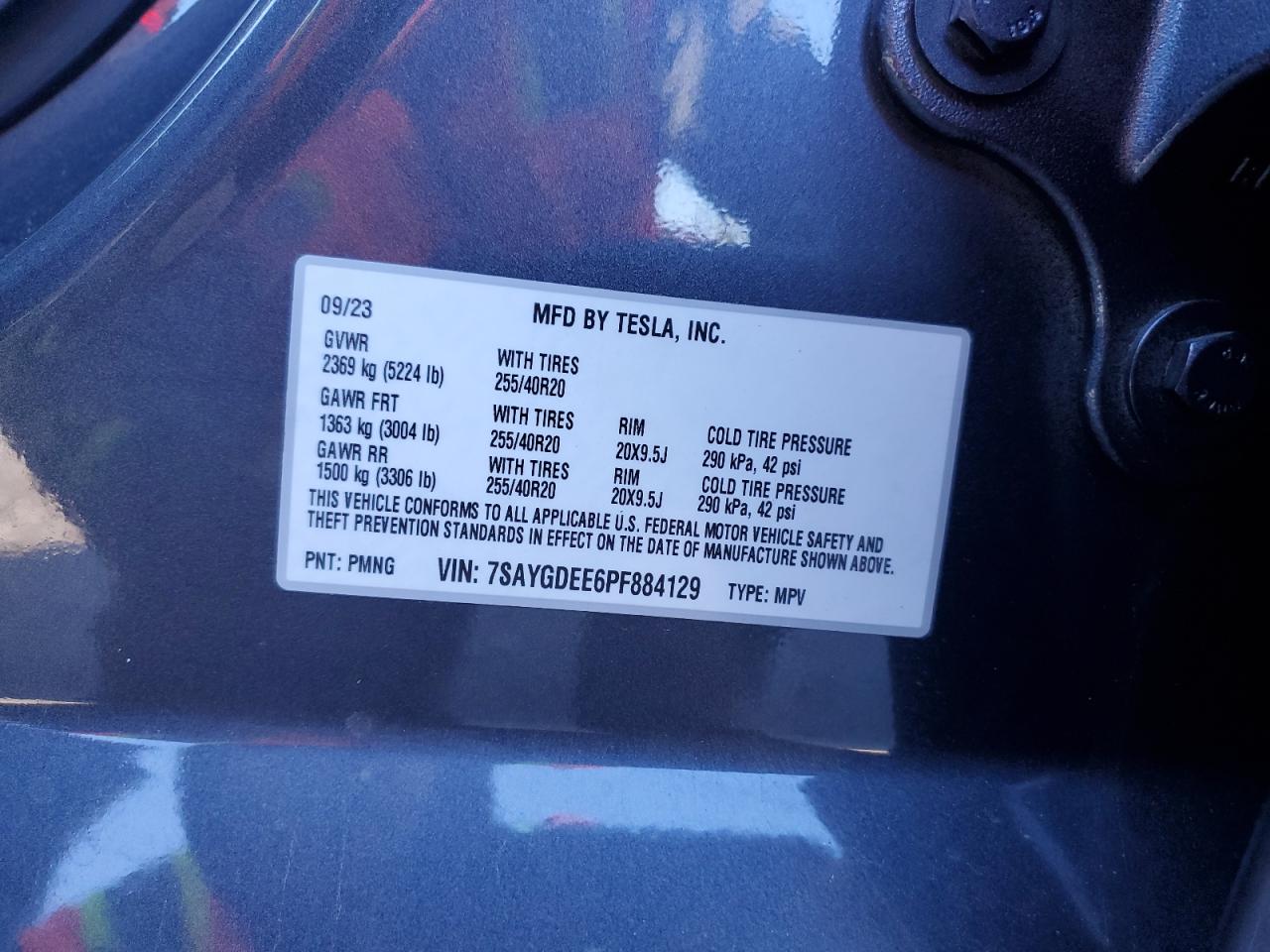 2023 TESLA MODEL Y  VIN:7SAYGDEE6PF884129