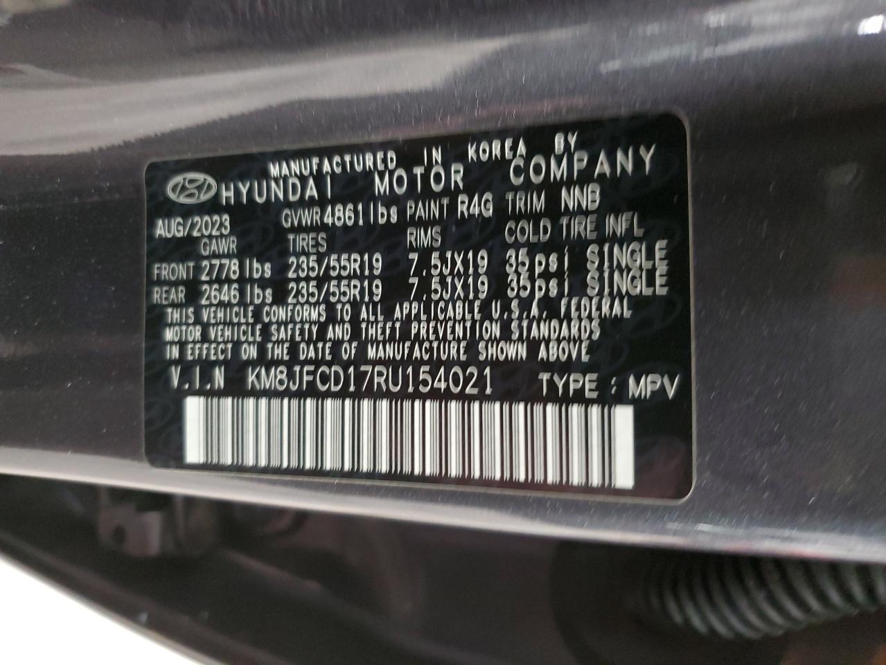 2024 HYUNDAI TUCSON N LINE VIN:KM8JFCD17RU154021