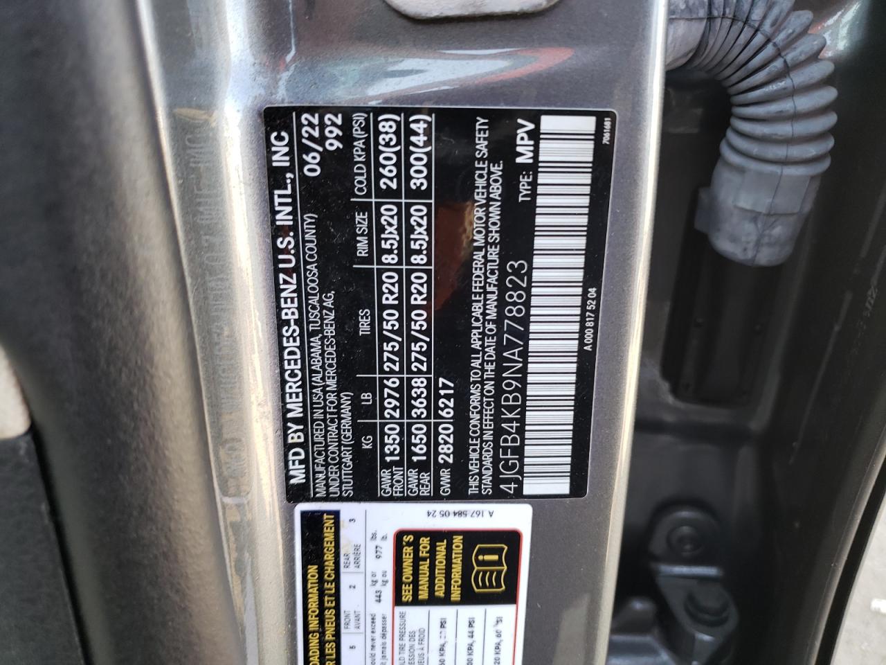 2022 MERCEDES-BENZ GLE 350 4MATIC VIN:4JGFB4KB9NA778823