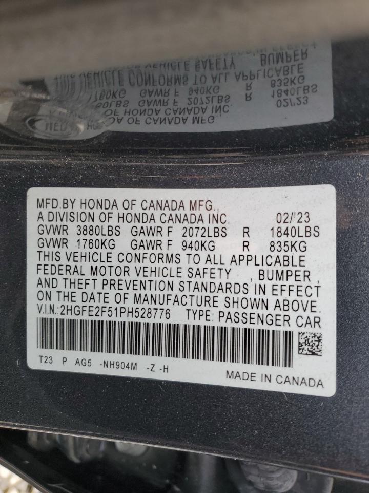 2023 HONDA CIVIC SPORT VIN:2HGFE2F51PH528776