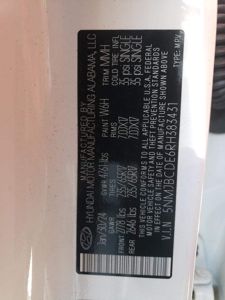 2024 HYUNDAI TUCSON SEL VIN:5NMJBCDE6RH383431