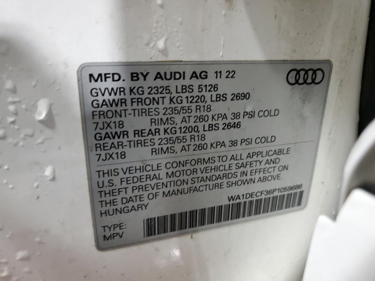2023 AUDI Q3 PREMIUM S LINE 45 VIN:WA1DECF36P1059686