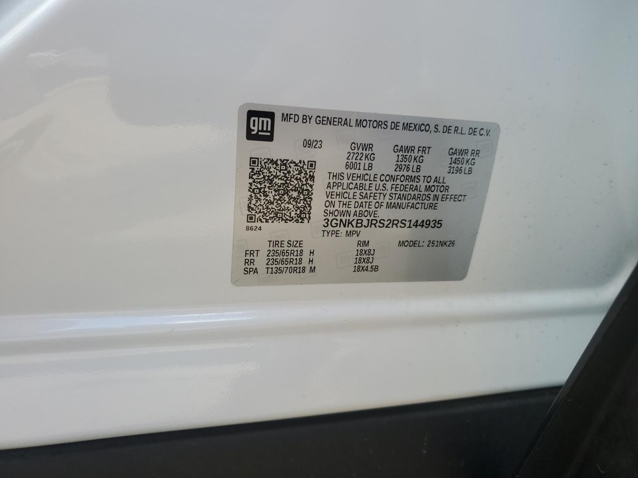 2024 CHEVROLET BLAZER 3LT VIN:3GNKBJRS2RS144935