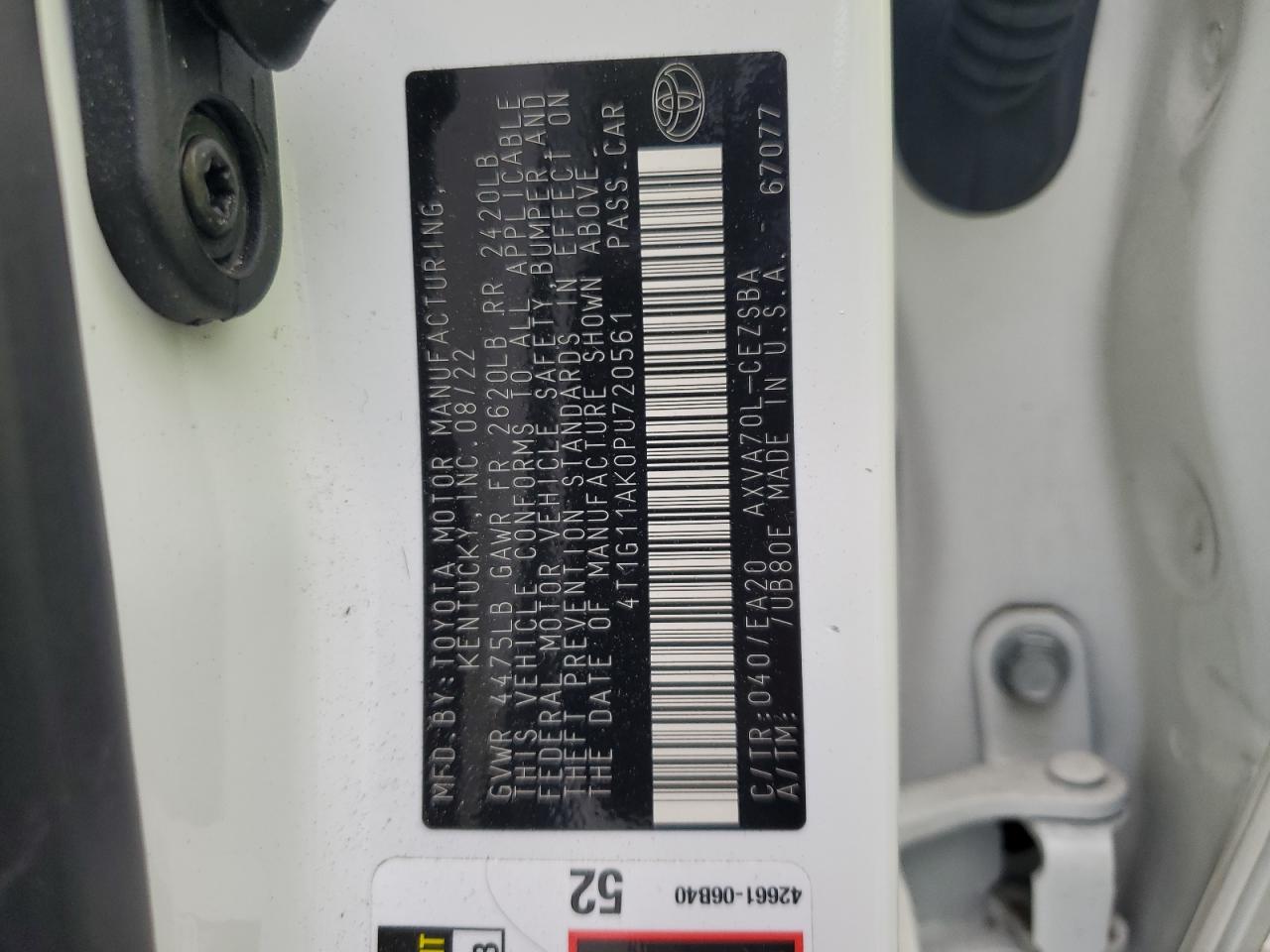 2023 TOYOTA CAMRY SE NIGHT SHADE VIN:4T1G11AK0PU720561