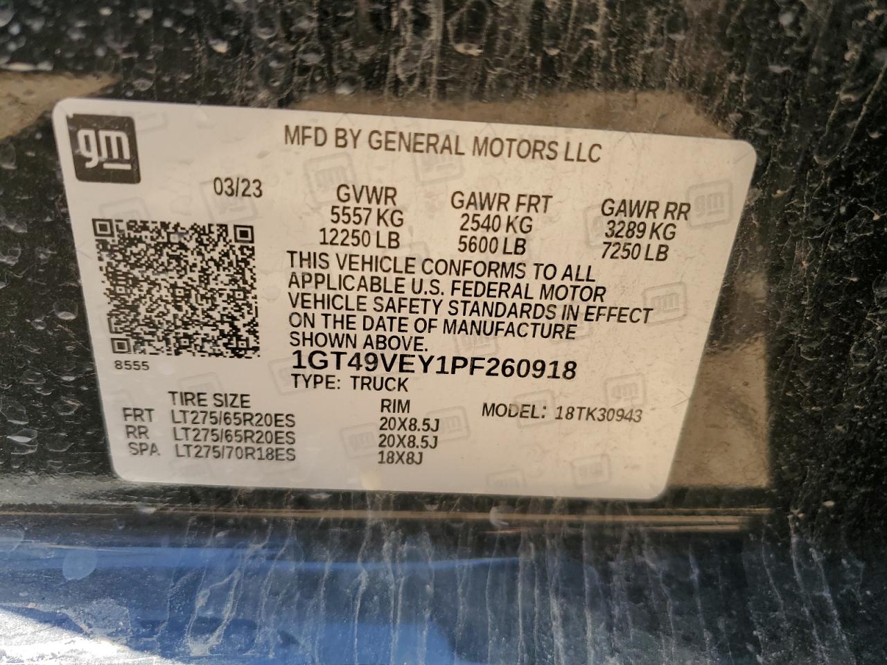 2023 GMC SIERRA K3500 AT4 VIN:1GT49VEY1PF260918