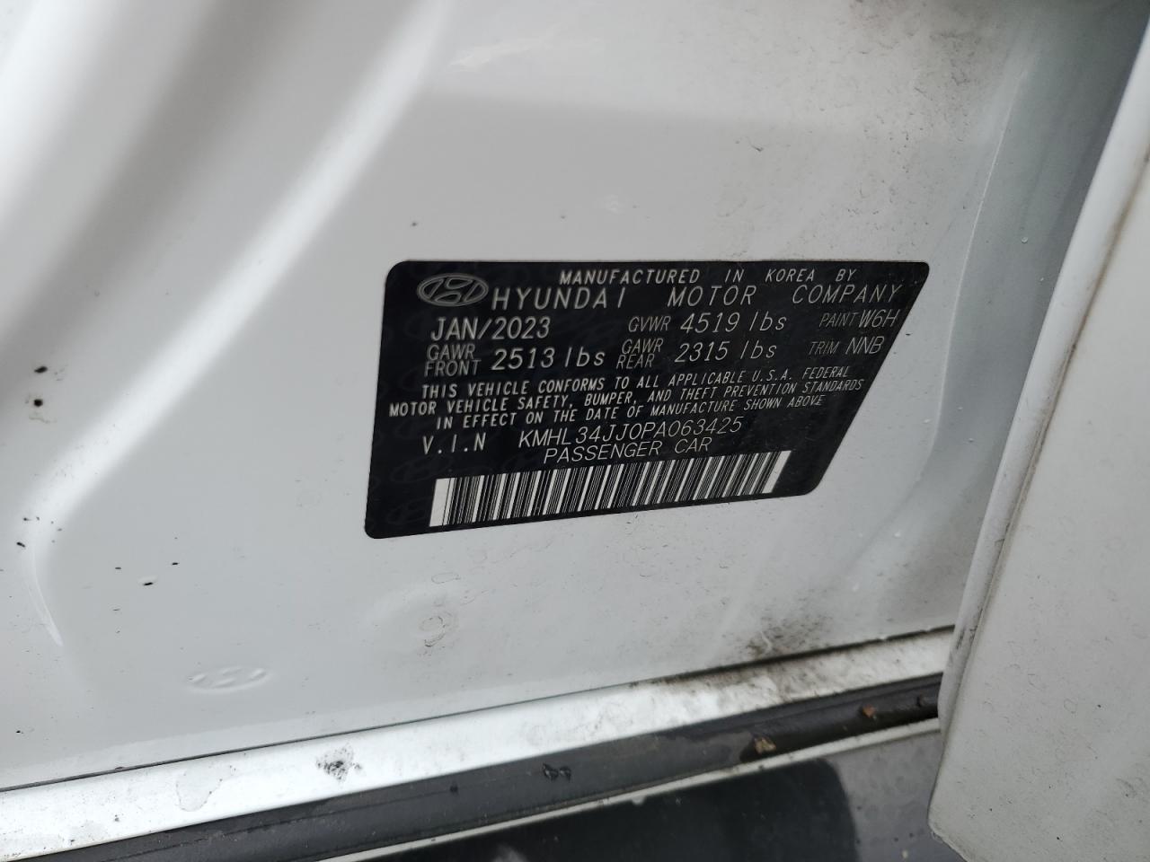 2023 HYUNDAI SONATA HYBRID VIN:KMHL34JJ0PA063425