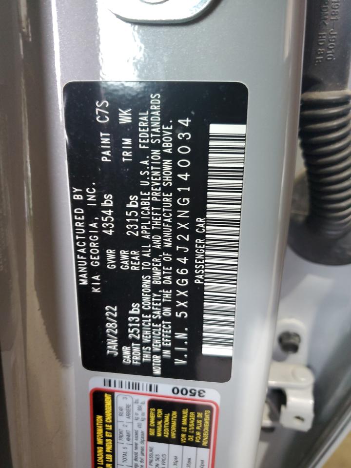2022 KIA K5 GT LINE VIN:5XXG64J2XNG140034