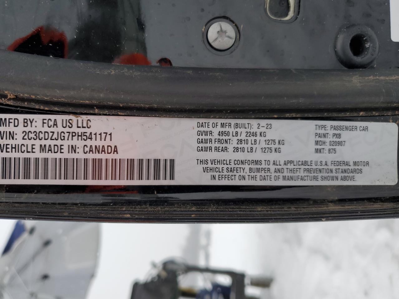 2023 DODGE CHALLENGER GT VIN:2C3CDZJG7PH541171