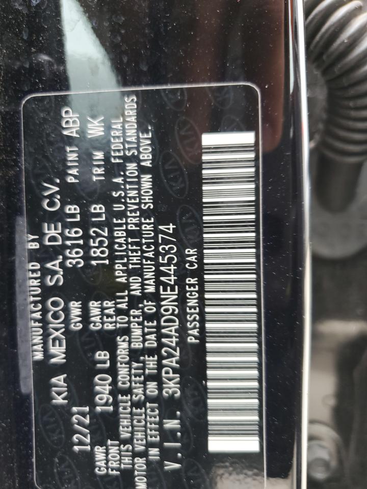 2022 KIA RIO LX VIN:3KPA24AD9NE445374