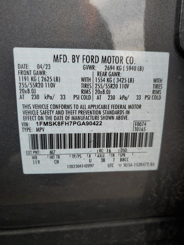 2023 FORD EXPLORER LIMITED VIN:1FMSK8FH7PGA90422