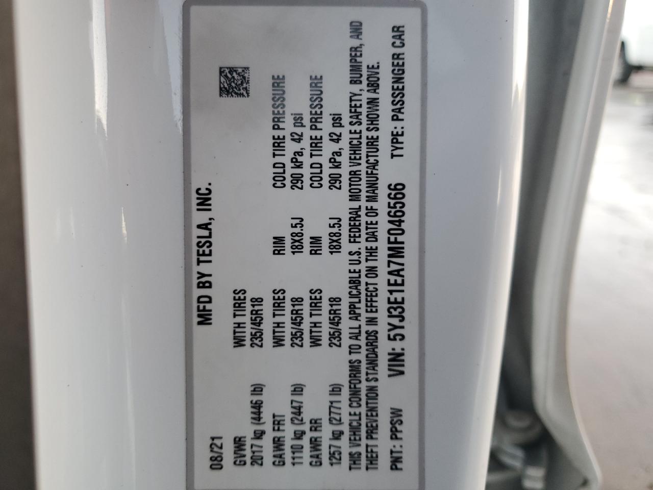 2023 TESLA MODEL Y  VIN:7SAYGDEE6PF612468