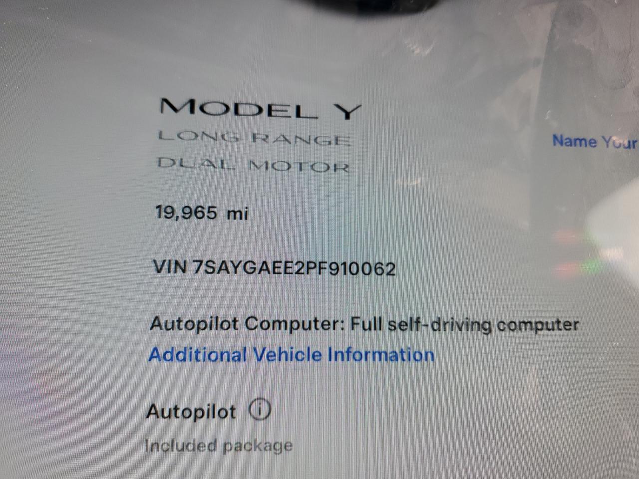 2023 TESLA MODEL Y  VIN:7SAYGAEE2PF910062