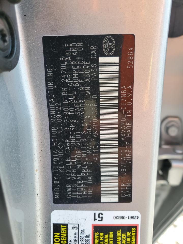 2023 TOYOTA CAMRY LE VIN:4T1C11AK7PU733810