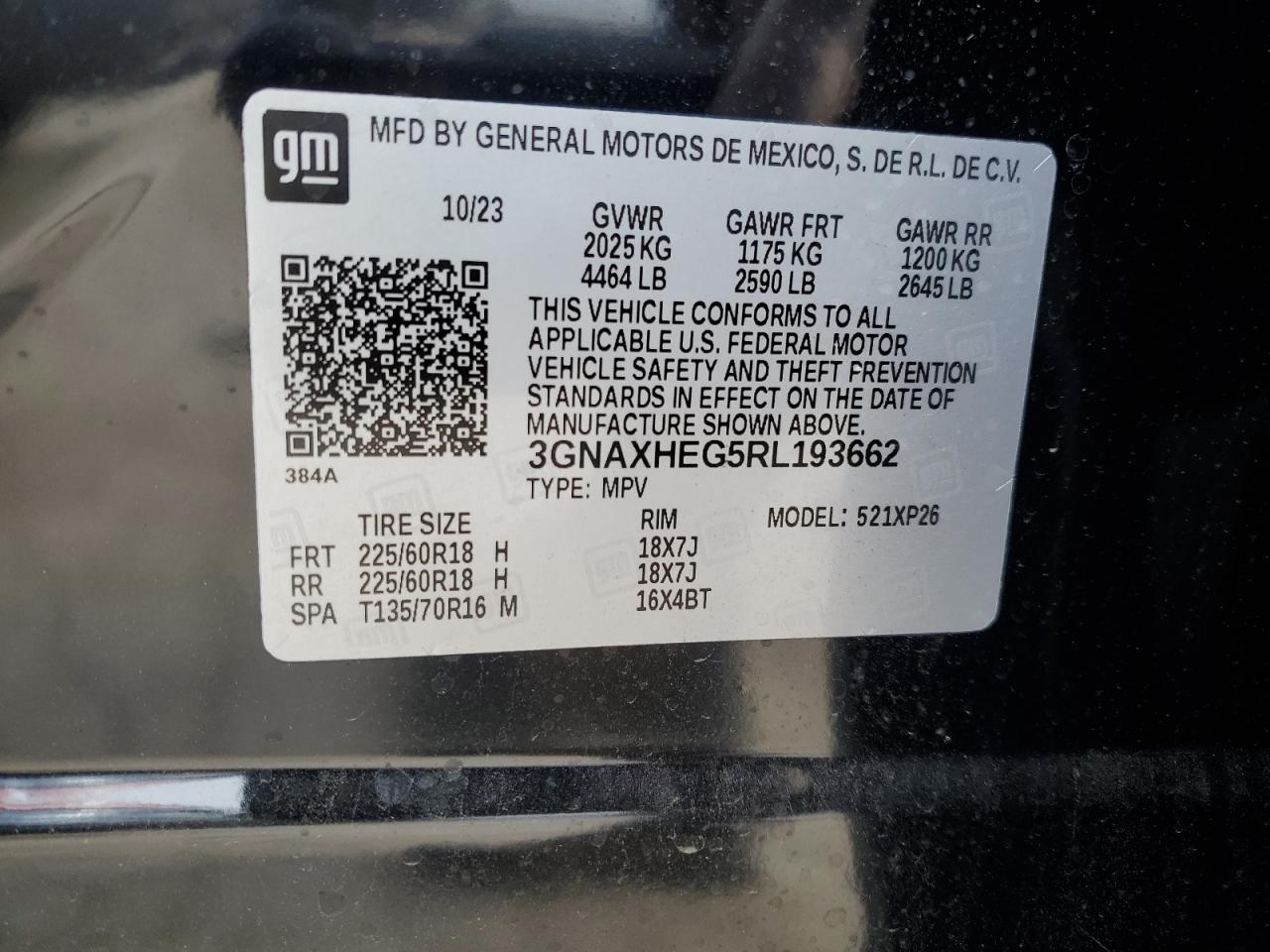 2024 CHEVROLET EQUINOX LS VIN:3GNAXHEG5RL193662