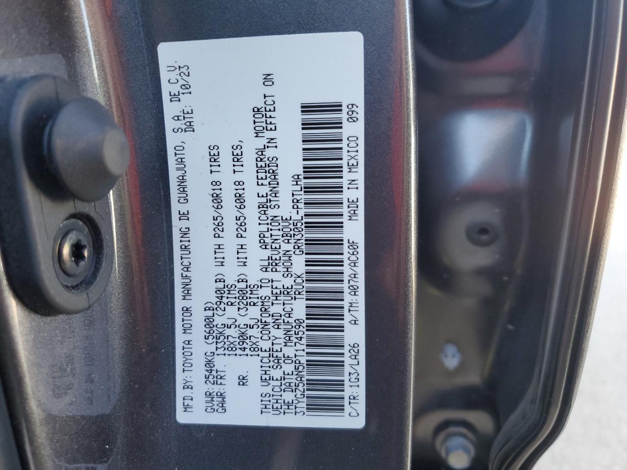 2023 TOYOTA TACOMA DOUBLE CAB VIN:3TYGZ5AN5PT174590