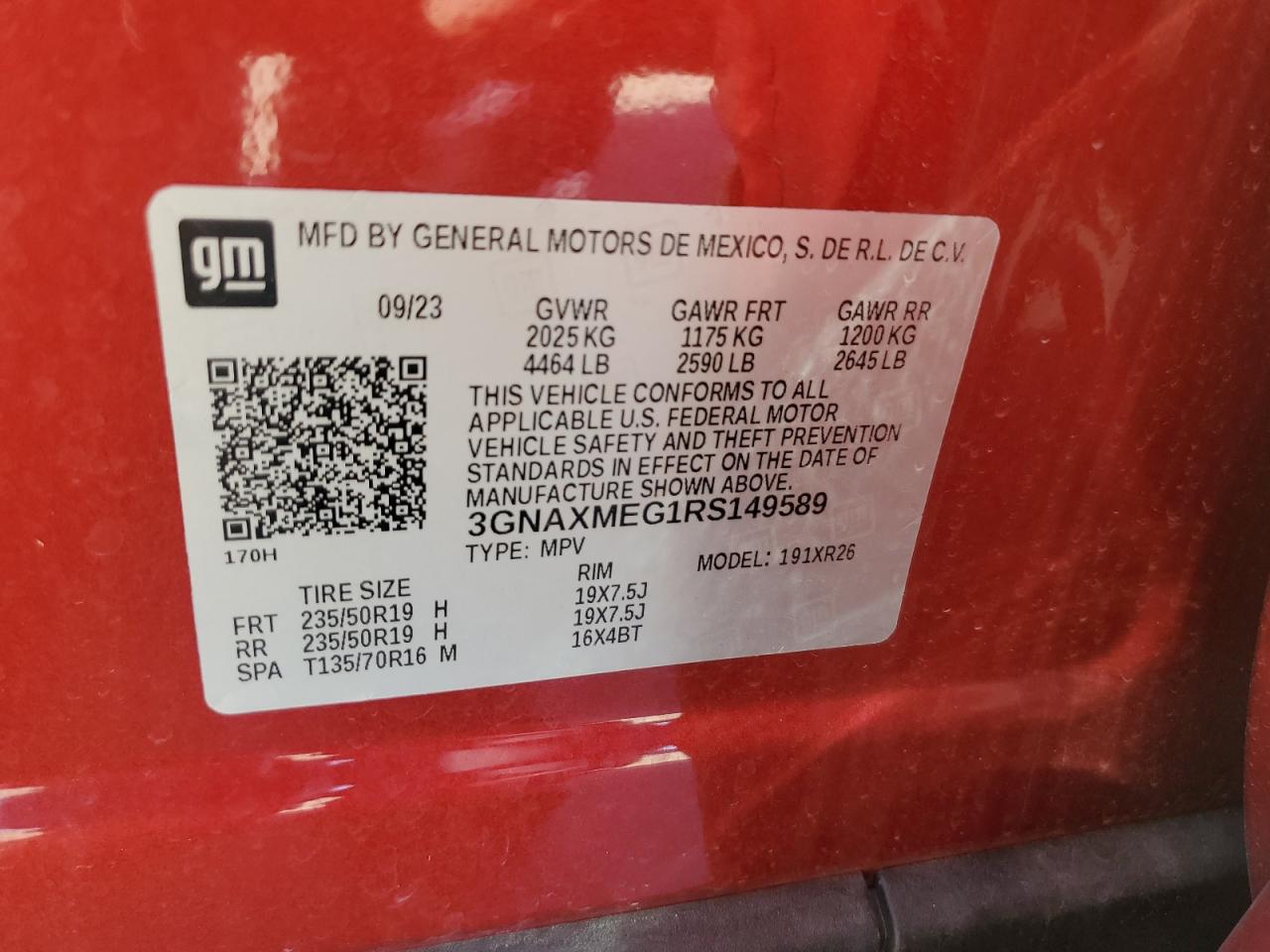 2024 CHEVROLET EQUINOX RS VIN:3GNAXMEG1RS149589