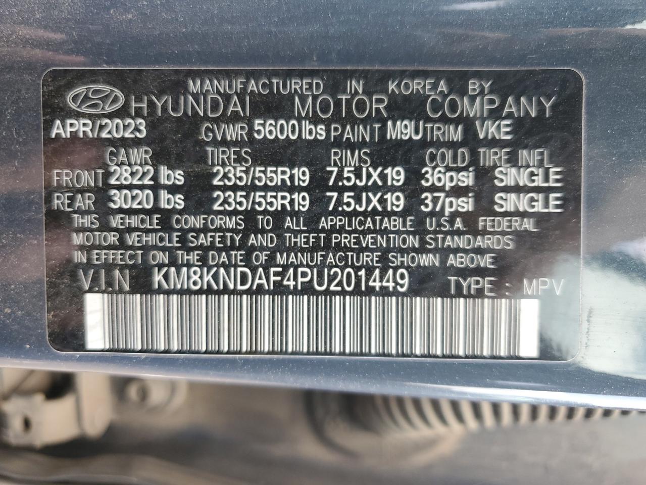 2023 HYUNDAI IONIQ 5 SEL VIN:KM8KNDAF4PU201449