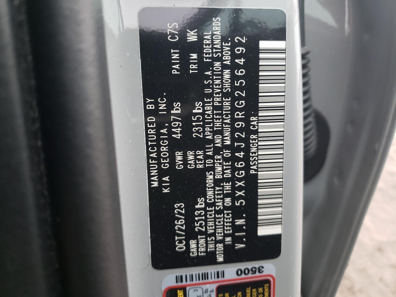 2024 KIA K5 GT LINE VIN:5XXG64J29RG256492