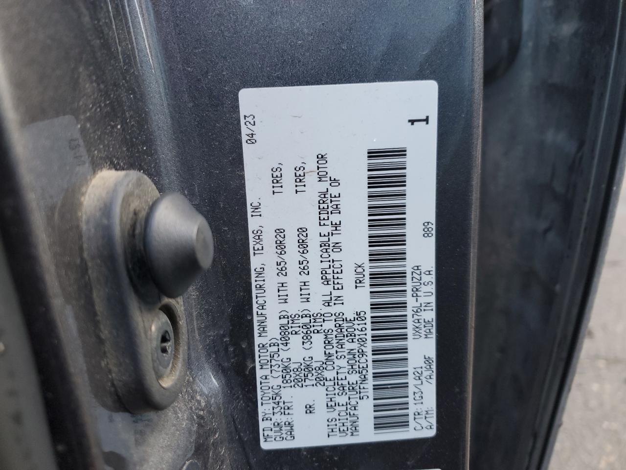 2023 TOYOTA TUNDRA CREWMAX PLATINUM VIN:5TFNA5EC9PX016105
