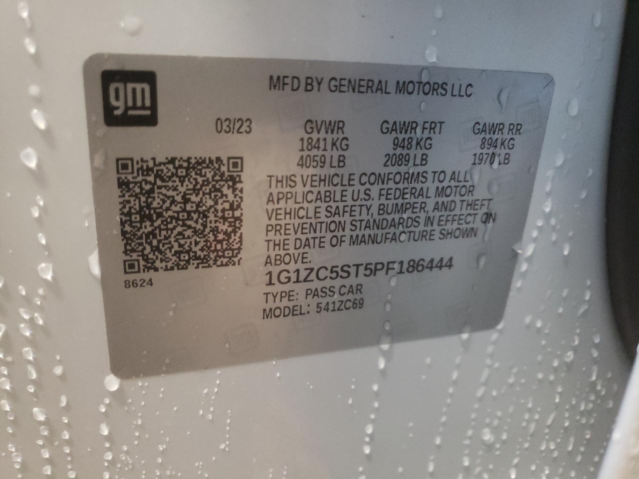 2023 CHEVROLET MALIBU LS VIN:1G1ZC5ST5PF186444