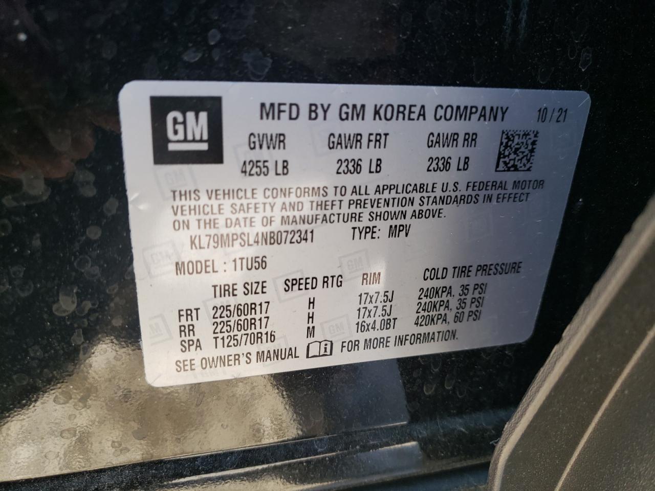 2022 CHEVROLET TRAILBLAZER LT VIN:KL79MPSL4NB072341