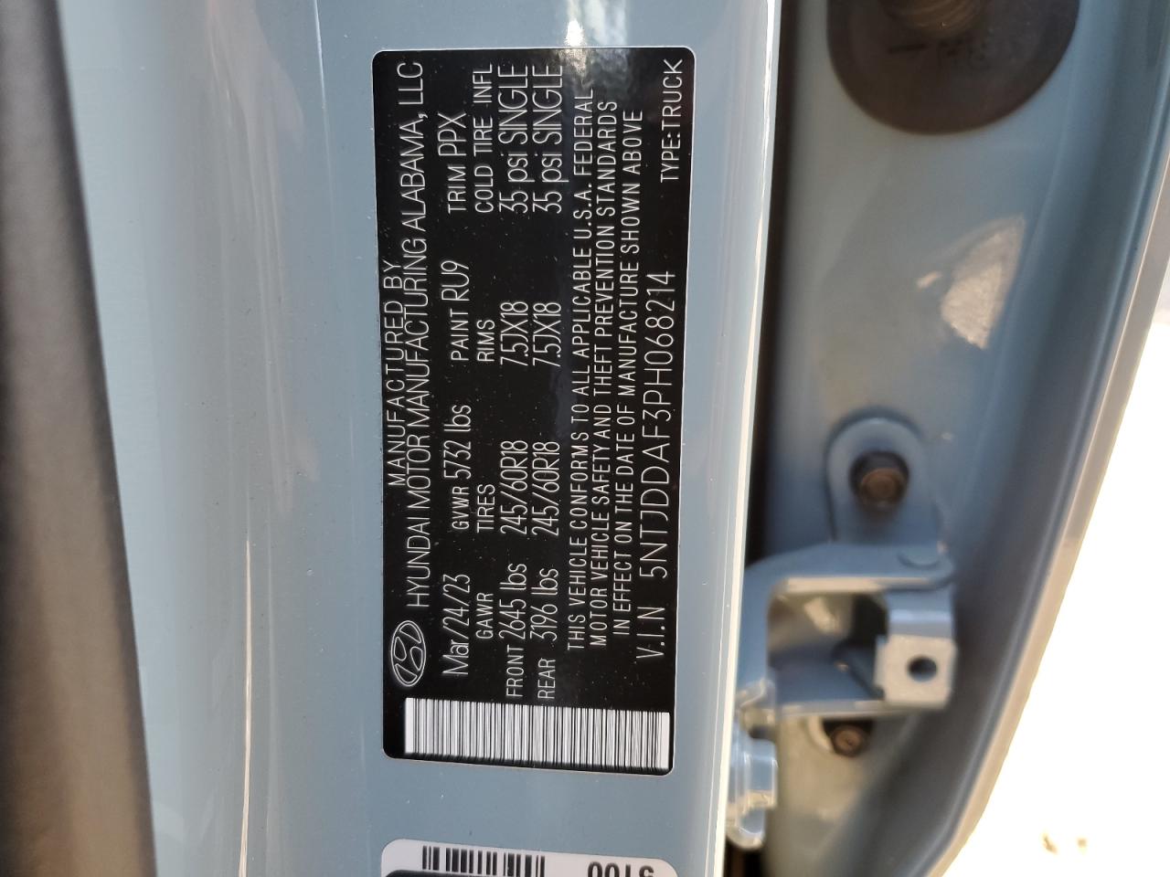 2023 HYUNDAI SANTA CRUZ SEL PREMIUM VIN:5NTJDDAF3PH068214