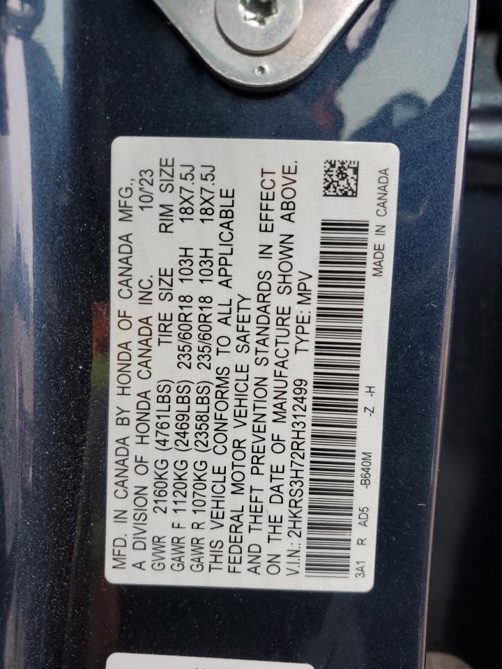 2024 HONDA CR-V EXL VIN:2HKRS3H72RH312499