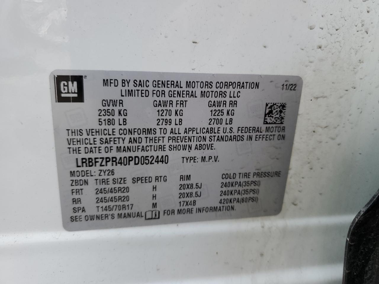 2023 BUICK ENVISION ESSENCE VIN:LRBFZPR40PD052440